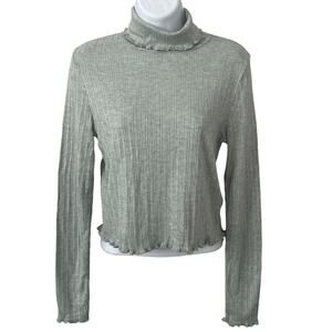 Madewell Sage Green Ribbed Mock Neck Crop Top